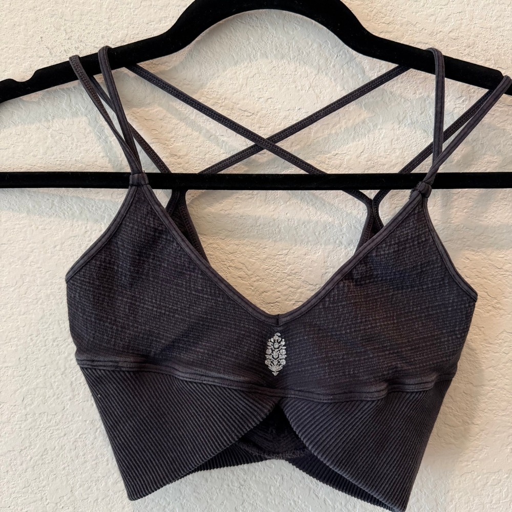 Free People Movement Good Karma Bra Black Strappy V-Neck Sports Bra XS/S NWOT